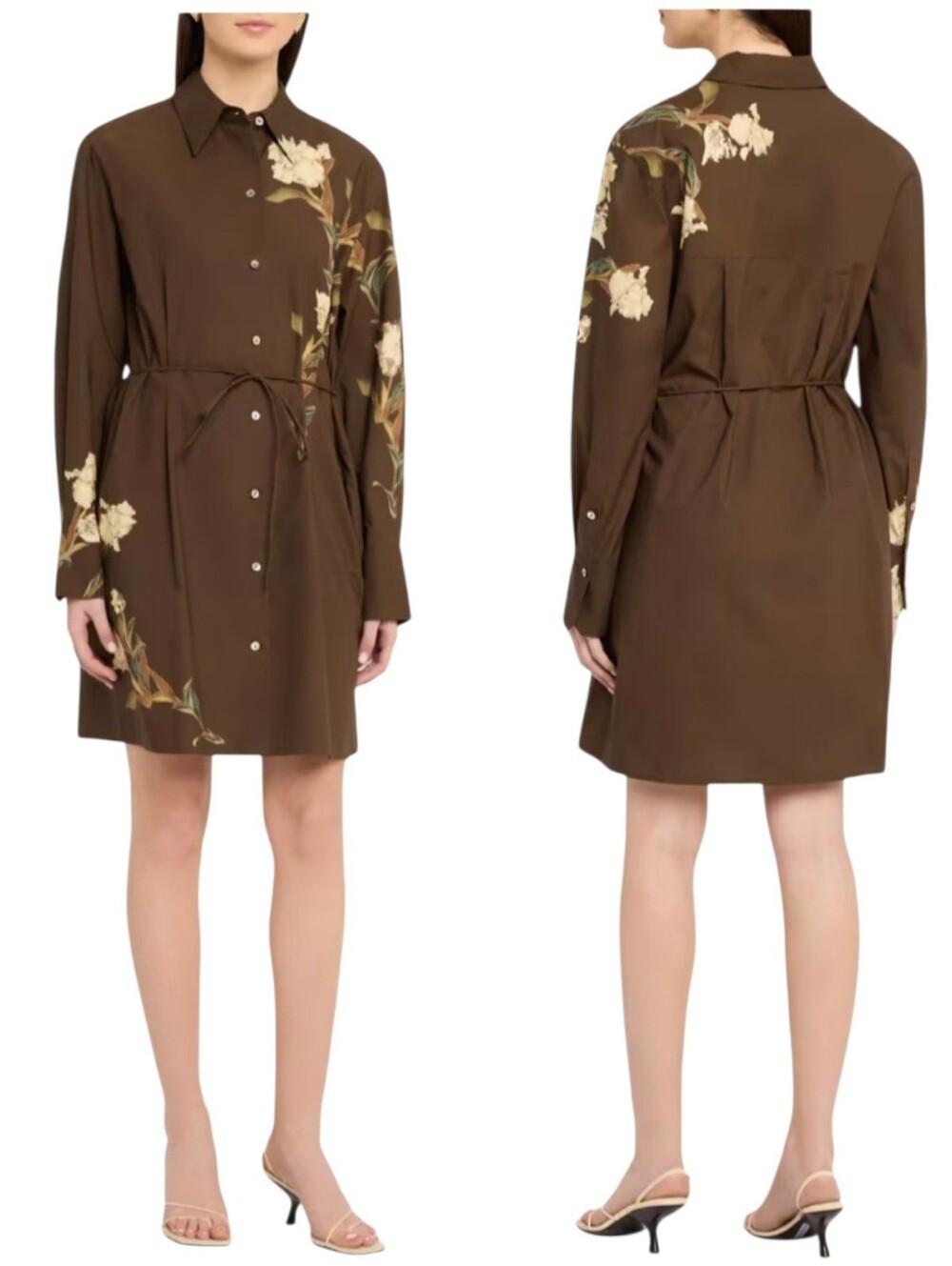 Vince Iris Floral Print Tie Waist Long Sleeve Shirtdress Size Meduim